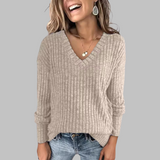 Margarida Lisboa™ - Camisola Confortável com Decote em V e Manga Comprida