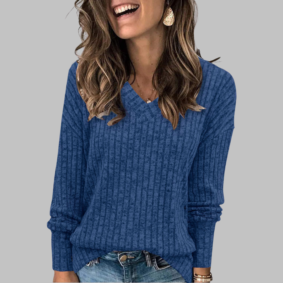 Margarida Lisboa™ - Camisola Confortável com Decote em V e Manga Comprida