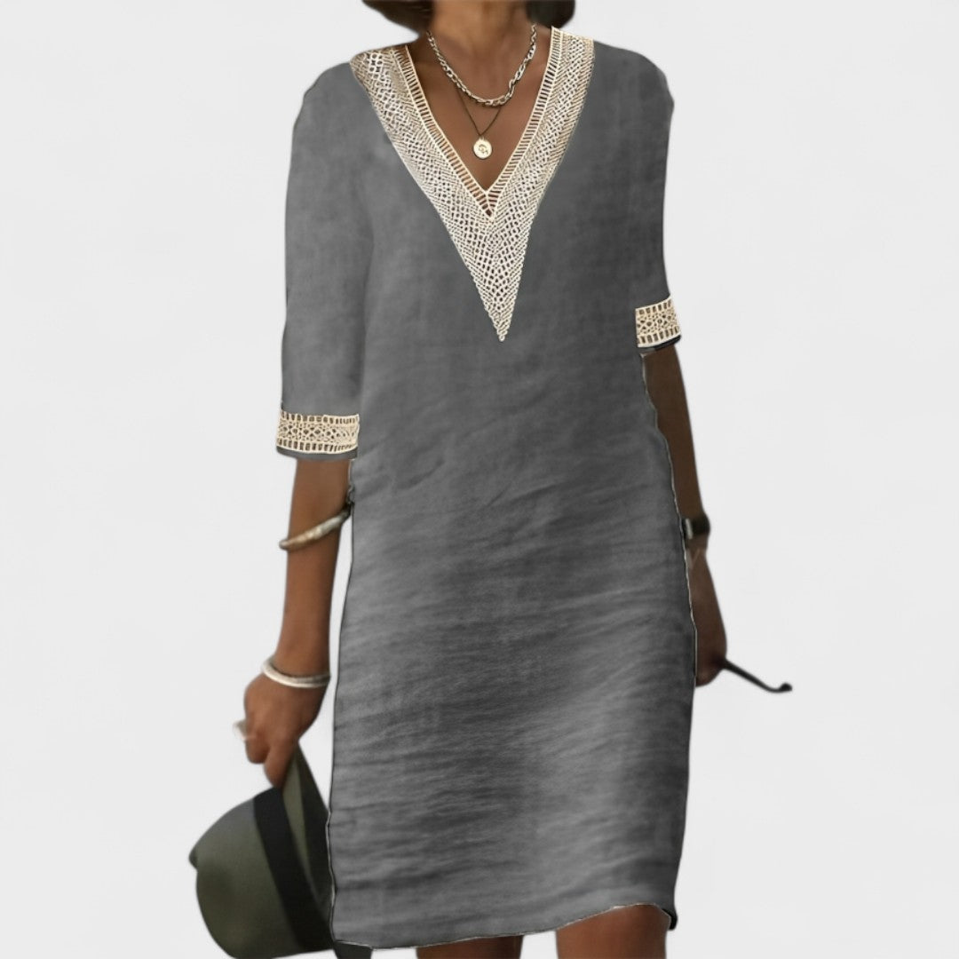 Carmen - Vestido de Verão em Linho com Renda Delicada