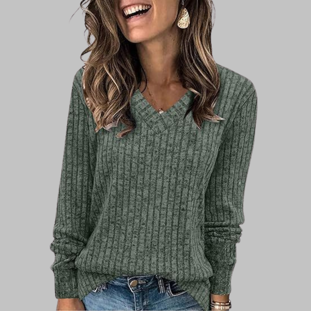 Margarida Lisboa™ - Camisola Confortável com Decote em V e Manga Comprida