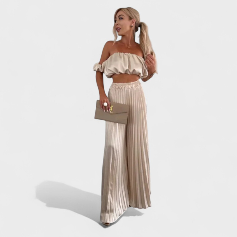 Maria - Conjunto Feminino Cropped e Calça Plissada