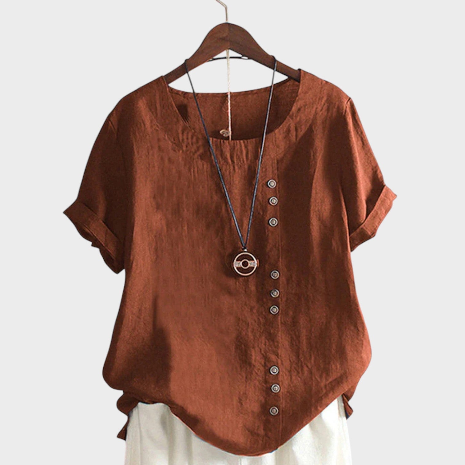 Mia - Blusa de manga curta com decote redondo