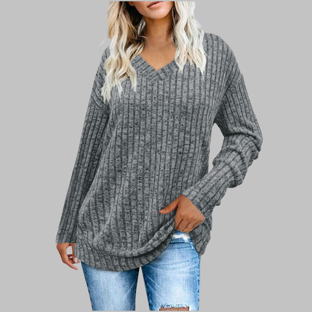 Margarida Lisboa™ - Camisola Confortável com Decote em V e Manga Comprida