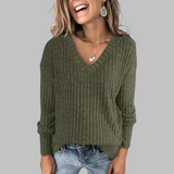 Margarida Lisboa™ - Camisola Confortável com Decote em V e Manga Comprida