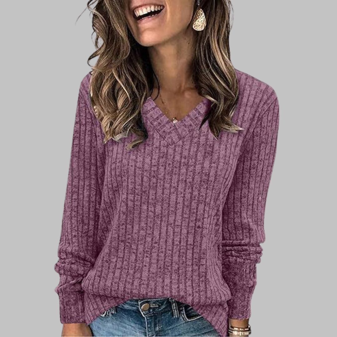 Margarida Lisboa™ - Camisola Confortável com Decote em V e Manga Comprida