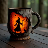 Caneca 3D Artesanal para o Halloween – Design com Bruxa e Gato