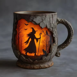 Caneca 3D Artesanal para o Halloween – Design com Bruxa e Gato