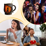 Caneca 3D Artesanal para o Halloween – Design com Bruxa e Gato