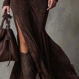 Margarida Lisboa™ - Vestido Longo Vintage Castanho com Cinto