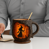 Caneca 3D Artesanal para o Halloween – Design com Bruxa e Gato